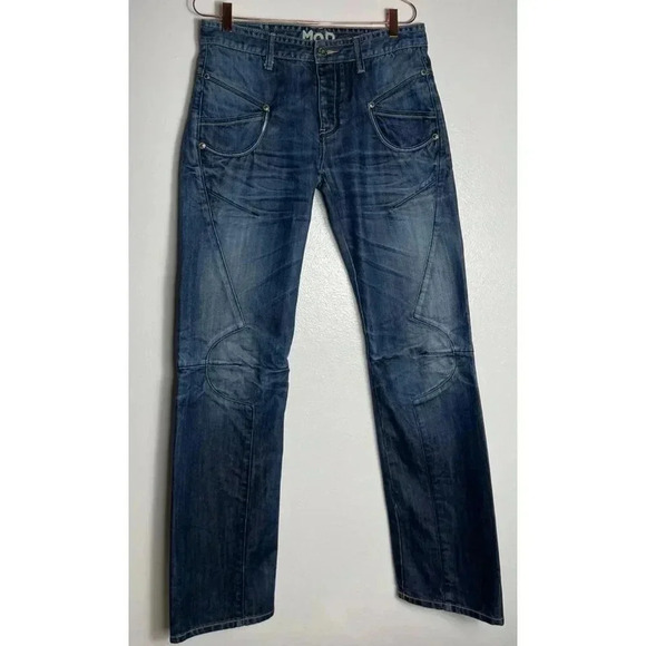 MOD Mens Straight Leg Mid Rise Button Fly Ankle Denim Blue Jeans Sz 31/34 - Picture 1 of 12
